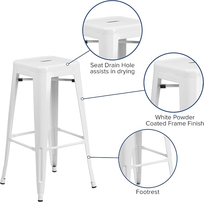Flash Furniture Lily 4 Pack Commercial Grade 30" High Backless White Metal - Image 6