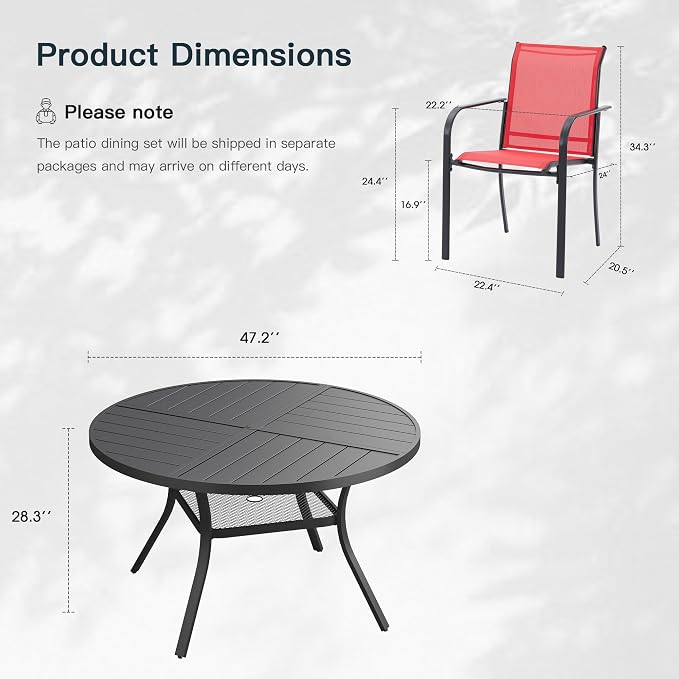 VICLLAX 7 Pieces Patio Outdoor Dining Set, 47.2" Round Metal Table - Image 2