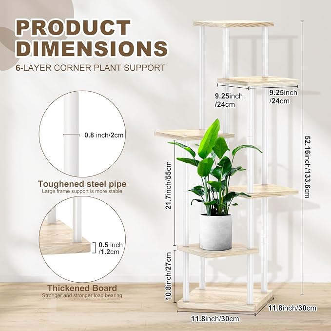 6 Tier Wood Tall Plant Stand Metal Rack Indoor, Planter Shelf Display Rack - Image 2