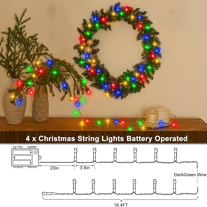 4 PACK Multicolor Battery Operated String Lights Outdoor 16.5Ft 50LED Battery - Image 7