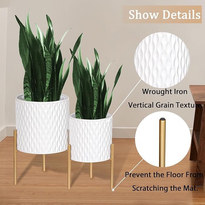 ARNIS Plants Pots with Stand, Unique Mid Century Decorative Metal Flower Pots - Image 3