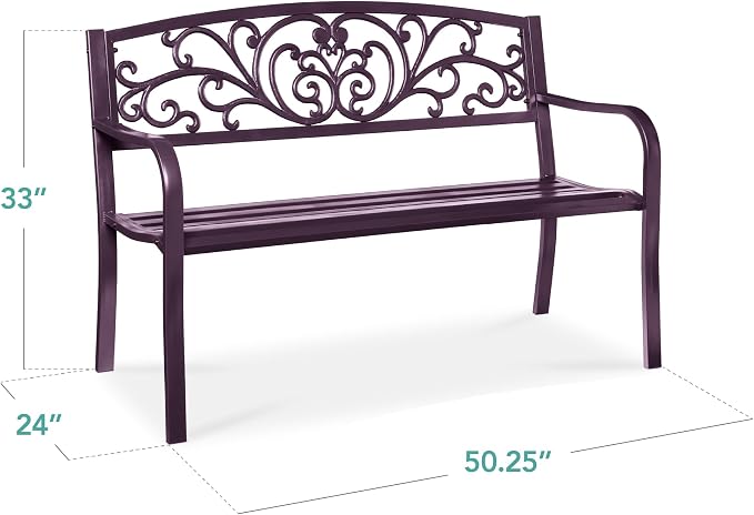 Best Choice Products Outdoor Bench Steel Garden Patio Porch Furniture - Image 2