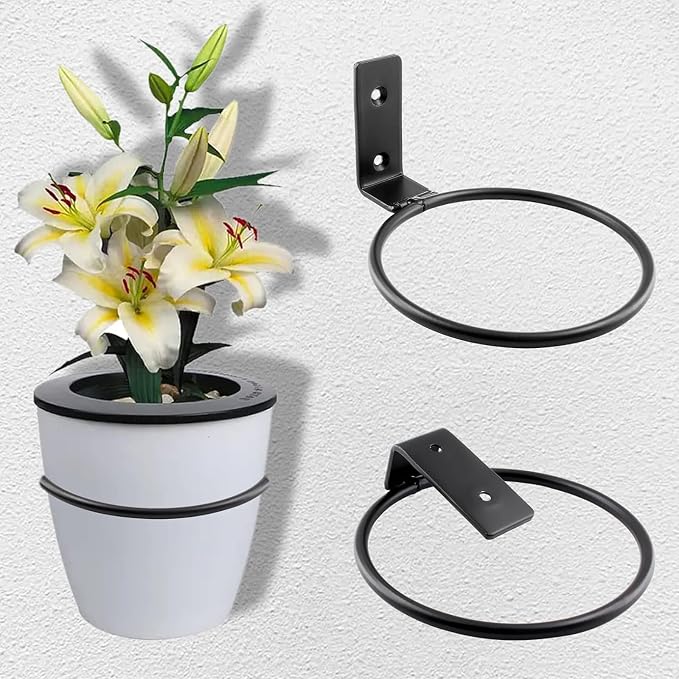 6 Pack 6 Inch Flower Pot Holder Ring, Wall Mounted Metal Planter Hanger - Image 6