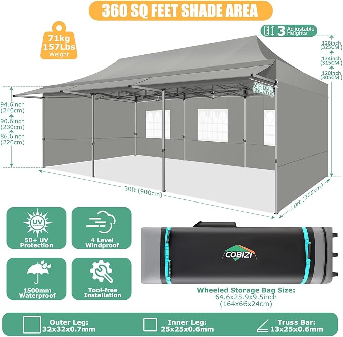 COBIZI 10x30 Pop Up Canopy Tent - Image 6