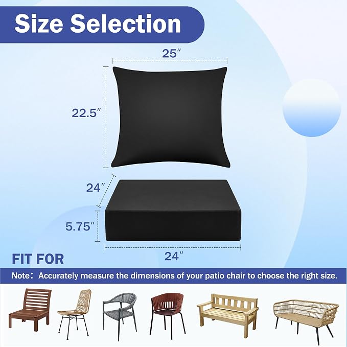 Outdoor Seat Cushion Set, Waterproof & Fade Resistant Patio Chair Cushions - Image 2