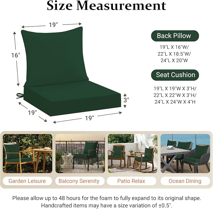 downluxe 19x19 Outdoor Chair Cushions, Waterproof Fade Resistant Patio - Image 7