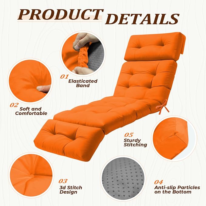 Waterproof Long Lounger Chair Cushion Outdoor Chaise Lounge Chair Cushionswith - Image 2