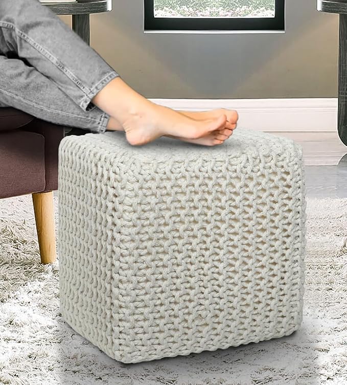 COTTON CRAFT Braided Cube Pouf - Image 4