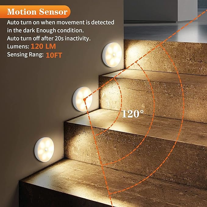 Warm Color LED Closet Lights Motion Sensor Step Light, USB Rechargeable Battery - Image 3