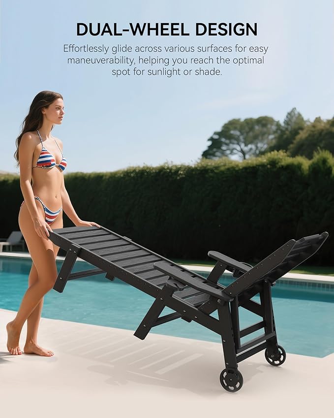 Carauci Lounge Chair Outdoor Set of 2, HDPE Chaise Lounge - Image 4