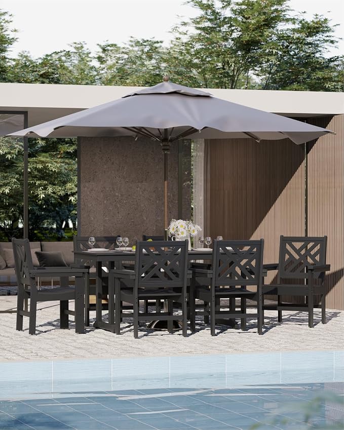 7-Piece Outdoor Dining Set, HDPE All-Weather Patio Table and Chairs Set - Image 7