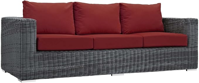 Modway Summon Wicker Rattan Outdoor Patio Sunbrella Sofa in Canvas Red by Modway
