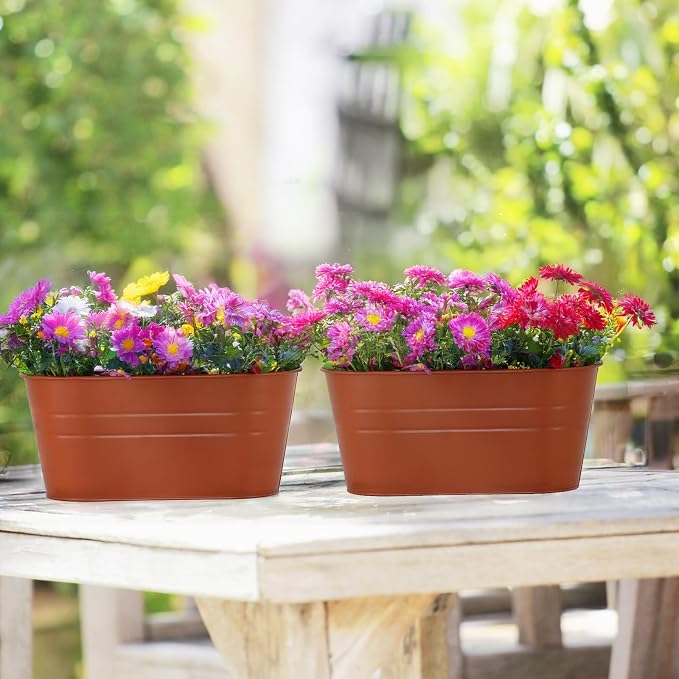 3 Pack Metal Railing Planters, 10.5" Oval Hanging Flower Pots - Image 8
