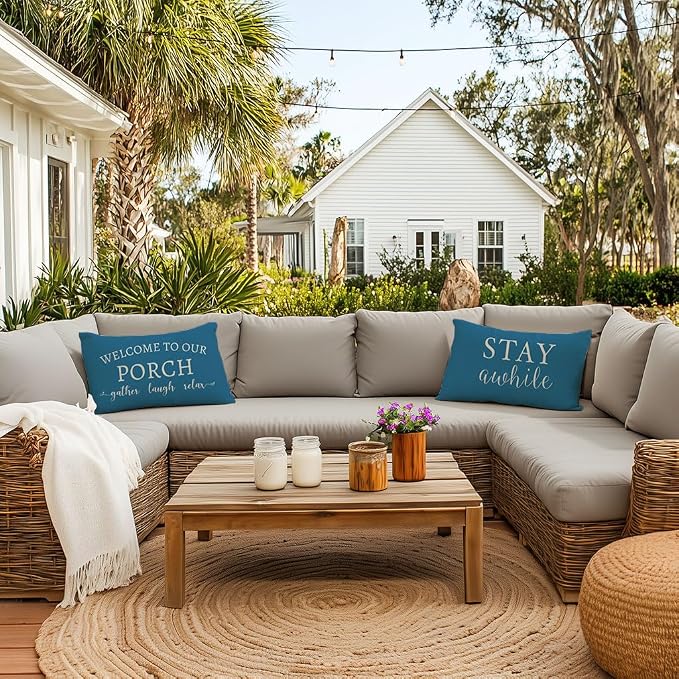 PANDICORN Welcome to Our Porch Stay Awhile Outdoor Lumbar Decorative Throw - Image 2