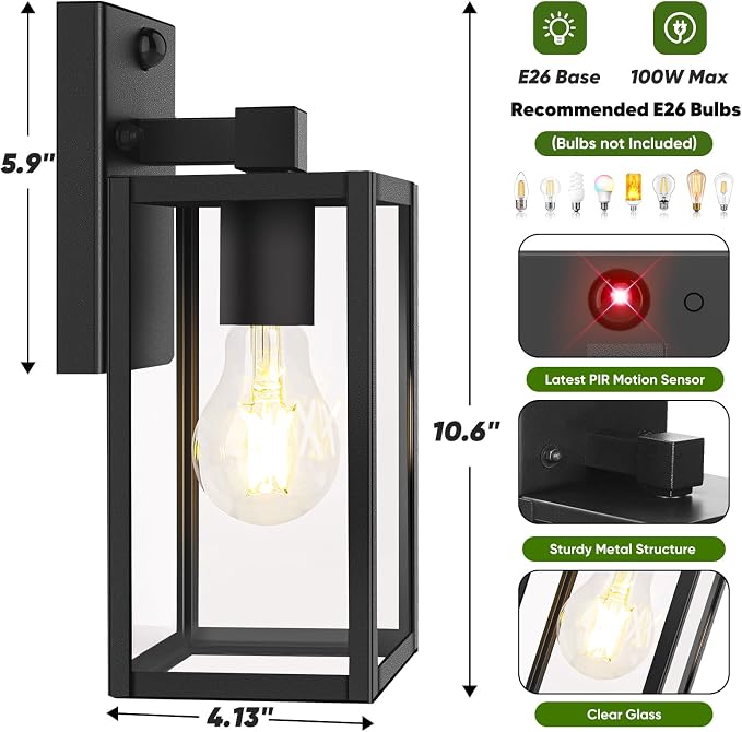 Upgraded Motion Sensor Outdoor Wall Light, 10.6” Small Dusk to Dawn Porch Light - Image 6