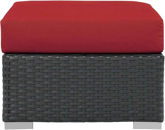 Modway Sojourn Wicker Rattan Outdoor Patio Sunbrella Fabric Ottoman in Canvas - Image 4