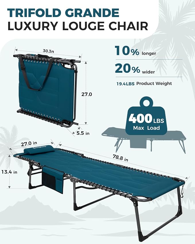 KingCamp Oversized Tanning Chair, Extra-Wide Padded Folding Chase Lounge Chairs - Image 2