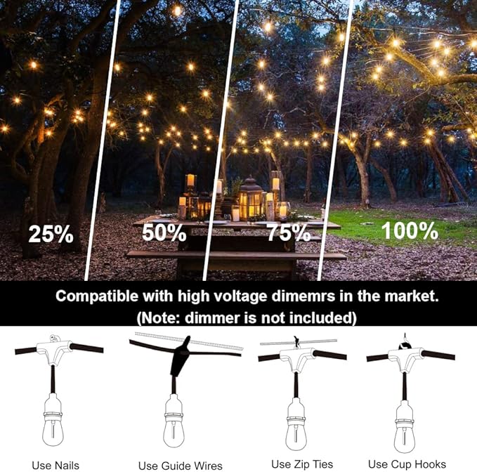 Outdoor String Lights LED 100FT Commercial Grade Heavy Duty Light String Lights - Image 4