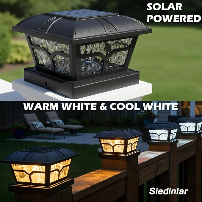 SIEDiNLAR Solar Post Cap Lights Outdoor 2 Color Modes 8 LEDs - Image 2