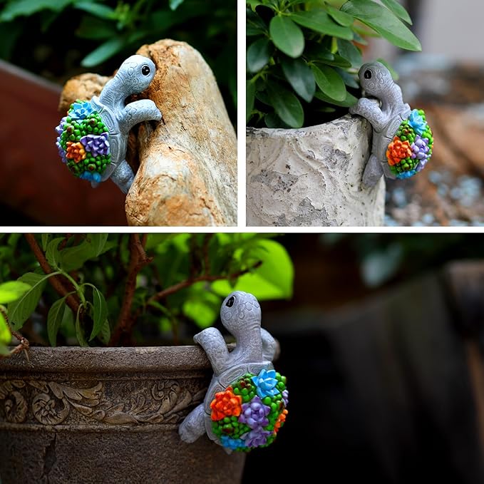 Mini Turtle Statue Miniature Tortoise Figurine Plant Pot Hanger, Realistic - Image 5
