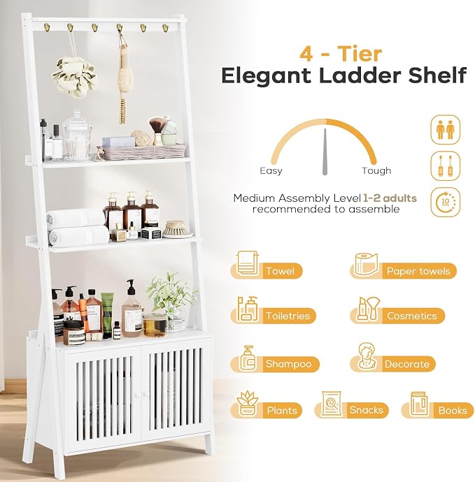 4-Tier Ladder Shelf with Drawers 59.5"H x 24.8"L x 10.6"W, Ladder Bookshelf - Image 9