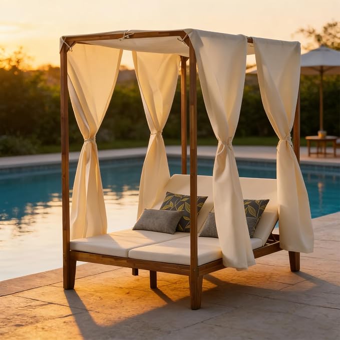 Solid Acacia Wood Daybed for Patio, Outdoor Double Sunbed - Image 4