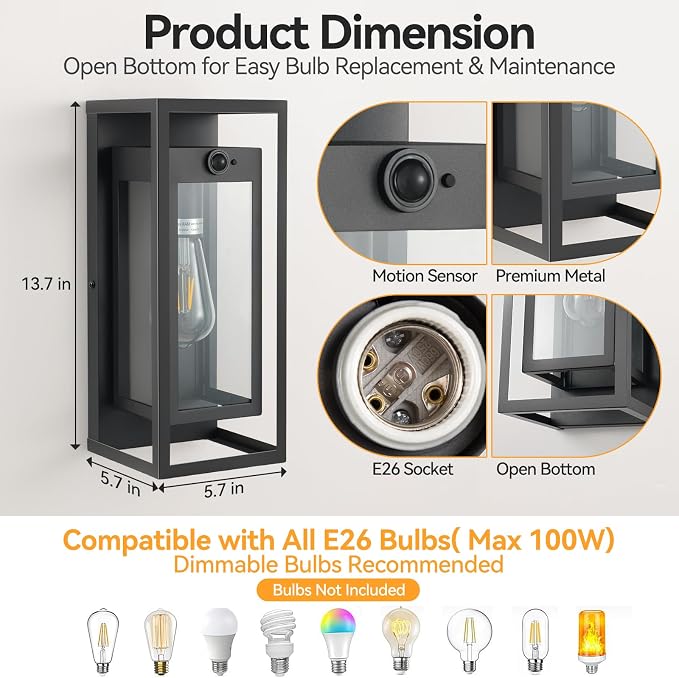 14" Motion Sensor Outdoor Light Fixture Wall Mount - Image 5