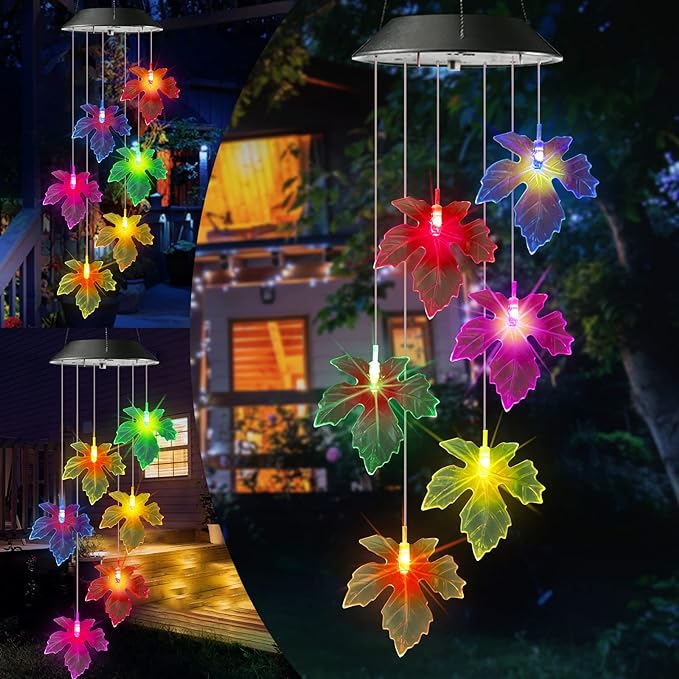 Toodour Solar Wind Chimes, Color Changing Maple Leaf Wind Chime, LED Mobile by Toodour
