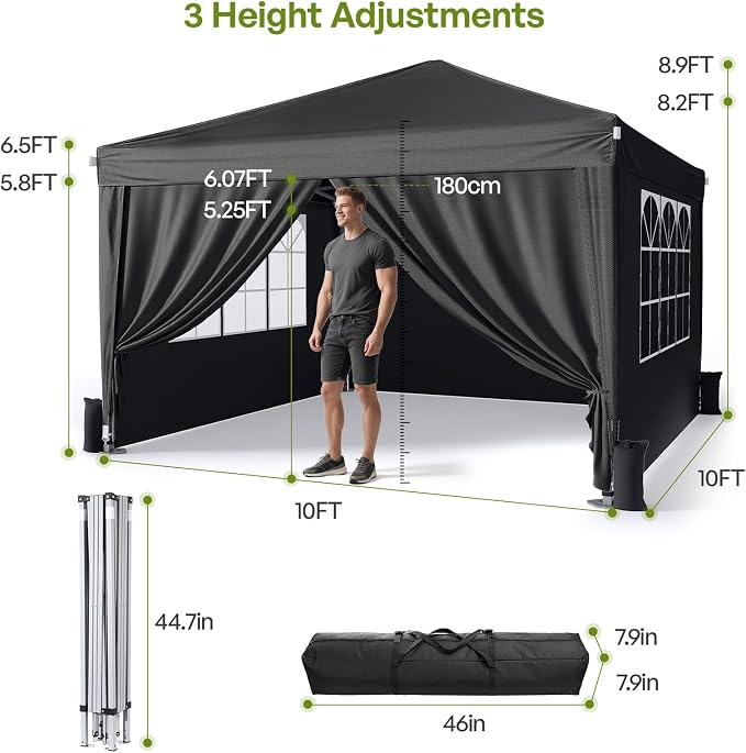 10x10 Pop Up Canopy with Sidewalls, Outdoor Instant Canopy Tent with Carry Bag - Image 4