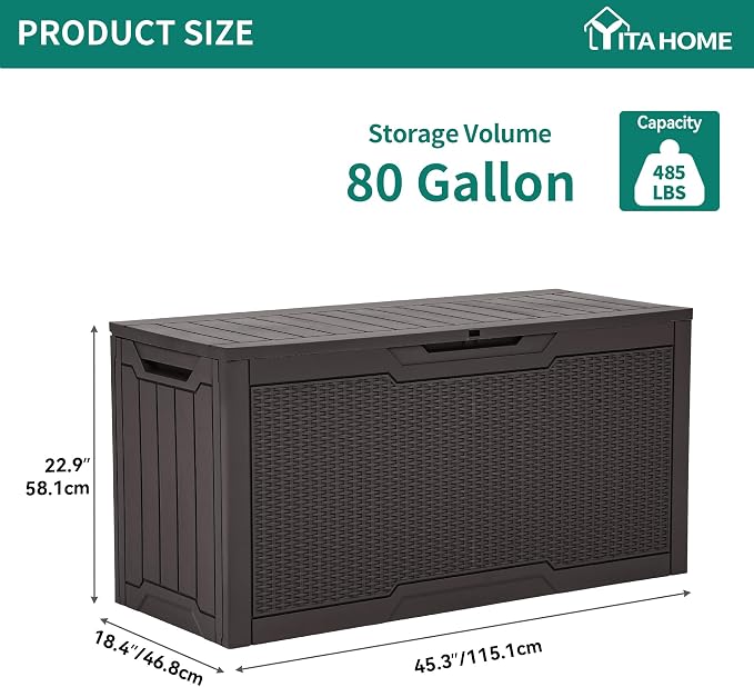 YITAHOME 80 Gallon Resin Deck Box, Weather Resistant Outdoor Rattan Storage Box - Image 6