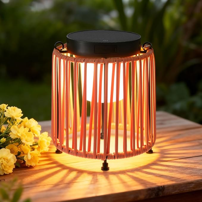 Solar Lanterns Outdoor Waterproof IP54, Handwoven Wicker Outdoor Table Lamps by BRIMMEL