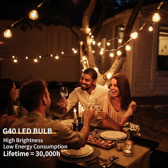 40FT LED Outdoor String Lights Waterproof, G40 LED Globe Outdoor Lights - Image 4