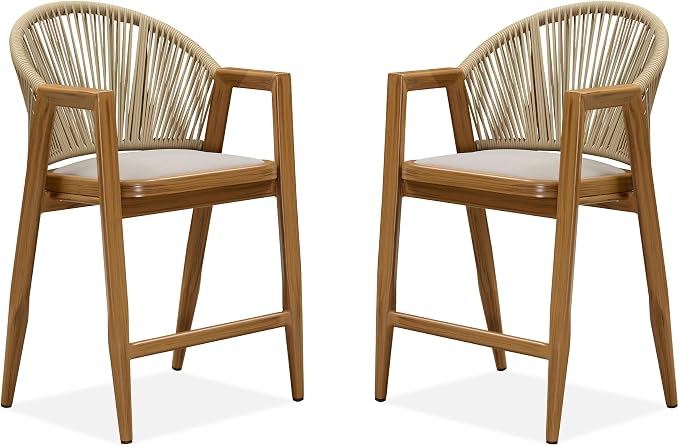 PURPLE LEAF Outdoor Counter Height Bar Stools Set of 2 Wicker Rattan Counter by PURPLELEAF