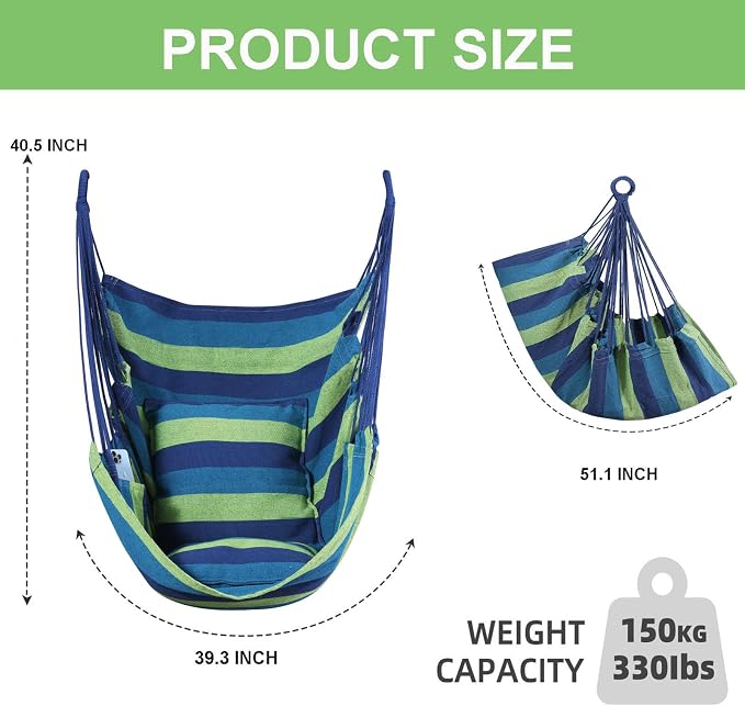 Goutime Hammock Chair, Boho Hanging Rope Ceiling Swing, Macrame Hanging - Image 2