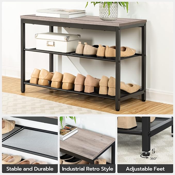 HOOBRO Shoe Bench, 3-Tier Shoe Rack, Industrial Shoe Organizer Storage Bench - Image 5