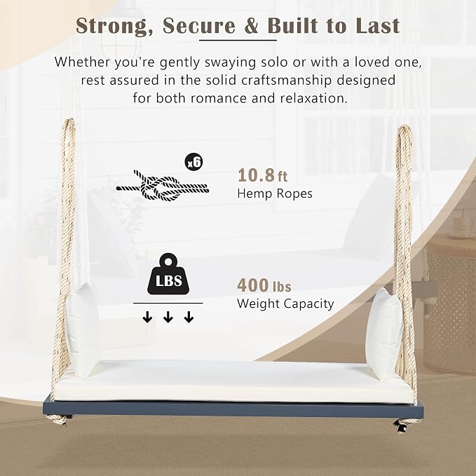 Merax Outdoor Patio Wooden Swing Chair, 2-Seat Hanging Porch Hammock Bench - Image 6