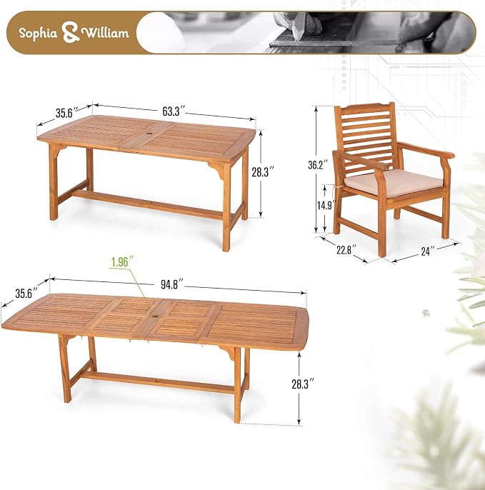 Sophia & William Patio Outdoor Table and Chairs Set, Patio Dining Sets - Image 6
