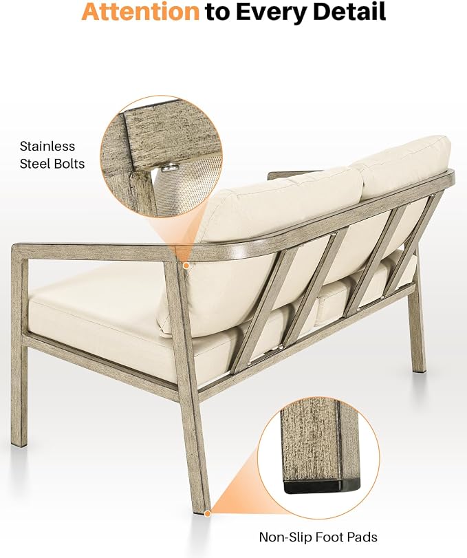 Outdoor Patio Loveseat, Never-Rust Aluminum Outdoor Loveseat Couch - Image 9
