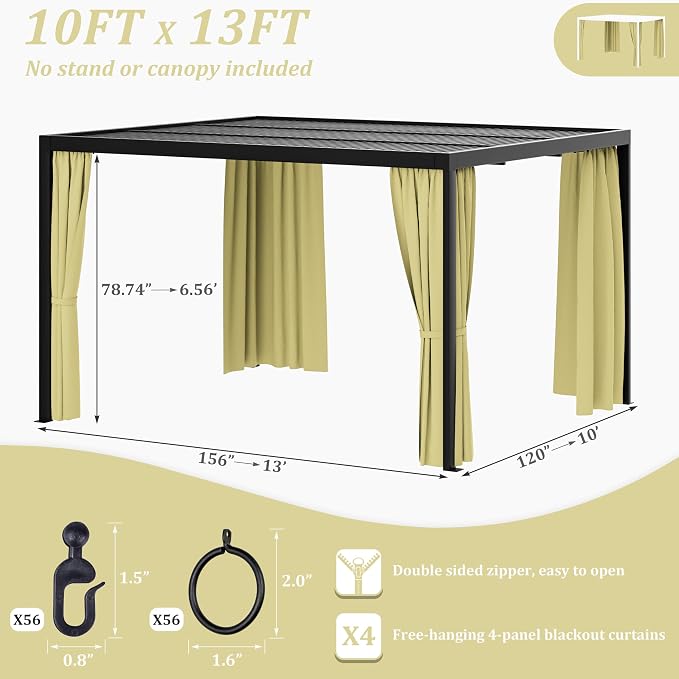 Gazebo Universal Replacement Privacy Curtain, 4-Panels Sidewall Curtains - Image 2