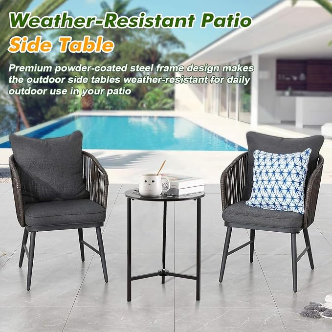 Party Zealot Set of 2 Small Round Metal Side Tables, 13-Inch Black Outdoor End - Image 5