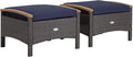 Tangkula 2 Piece Patio Rattan Ottomans, Outdoor Wicker Footstool w/Acacia Wood by TANGKULA