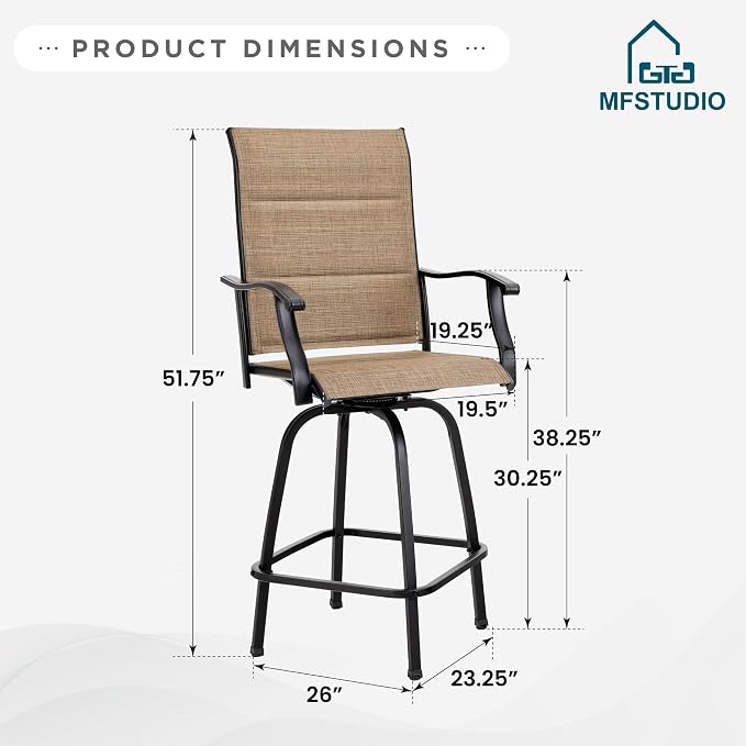 MFSTUDIO Outdoor Bar Stools Set of 2, Swivel Bar Height Patio Chairs Outdoor - Image 8