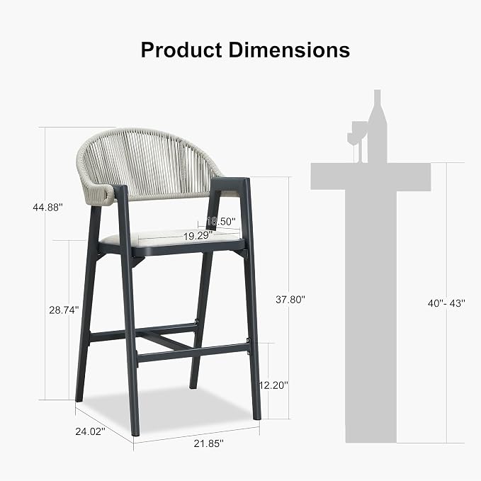PURPLE LEAF Outdoor Bar Height Bar Stool Set of 2 Rattan Bar Chair - Image 2