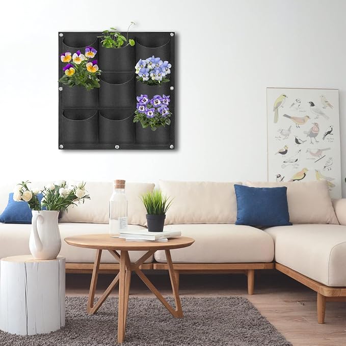 9 Pockets Hanging Planter Bags, Hanging Vertical Wall Mounted Plant Planting - Image 8