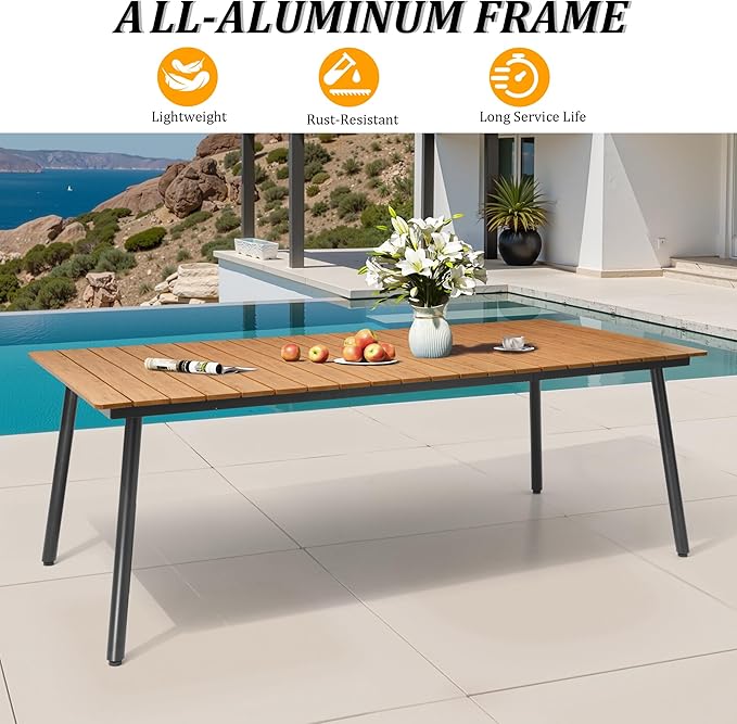 83" Patio Outdoor Dining Table for 6-8, Weather-Resistant Wood-Grain Top - Image 5
