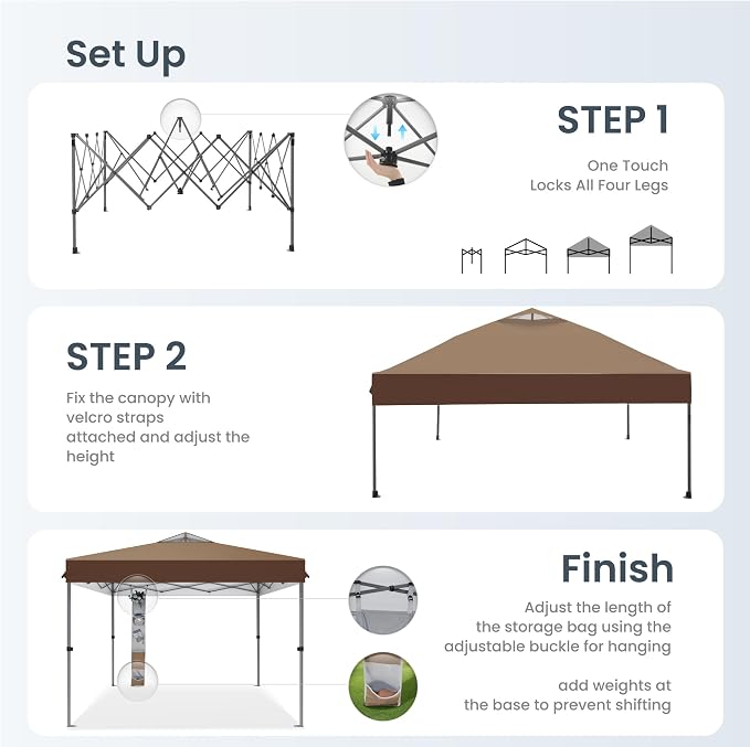 PHI VILLA 10x10ft 1-Person Setup Pop Up Canopy Tent Instant Portable Shelter w/ - Image 4