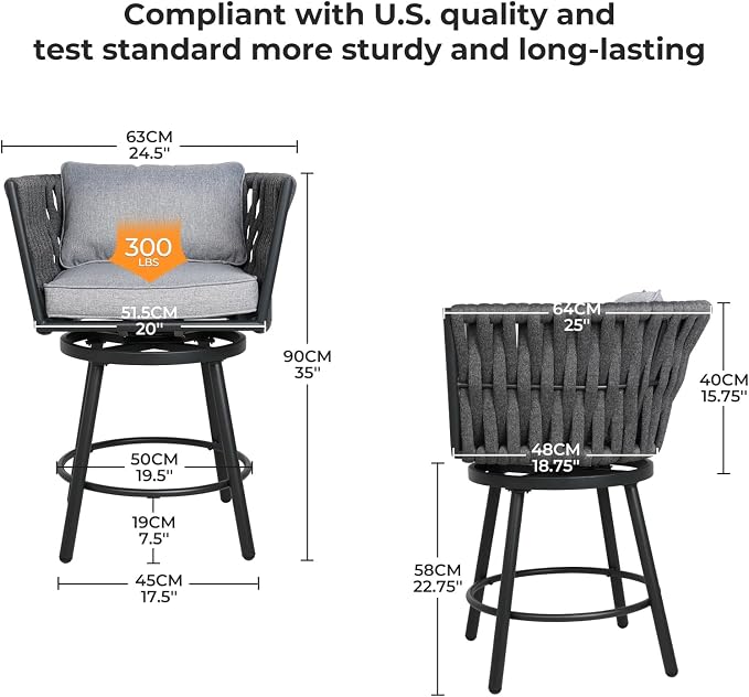 Grand patio 3-Piece Outdoor Swivel Bar Stools Set of 2 - Image 3