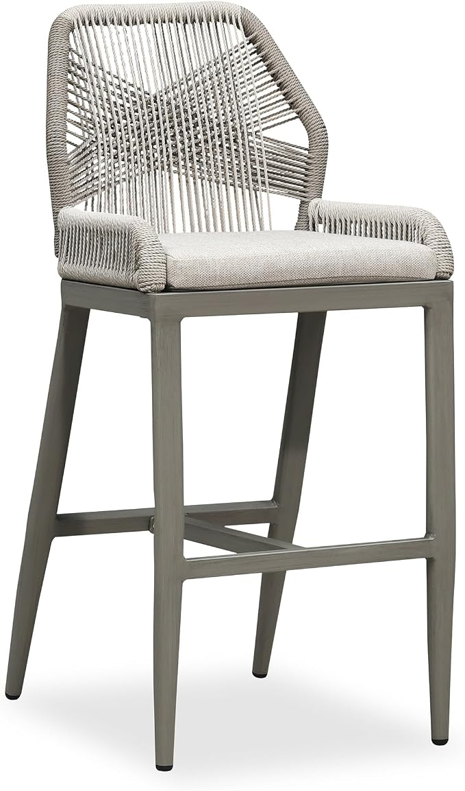 PURPLE LEAF Bar Stool 1 Piece Outdoor Bar Height Metal Stool Modern Wicker by PURPLELEAF