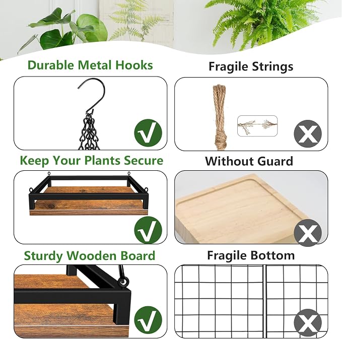 Plant Hanger Indoor, 2 Pack 16" Wooden Hanging Plant Holder - Image 4