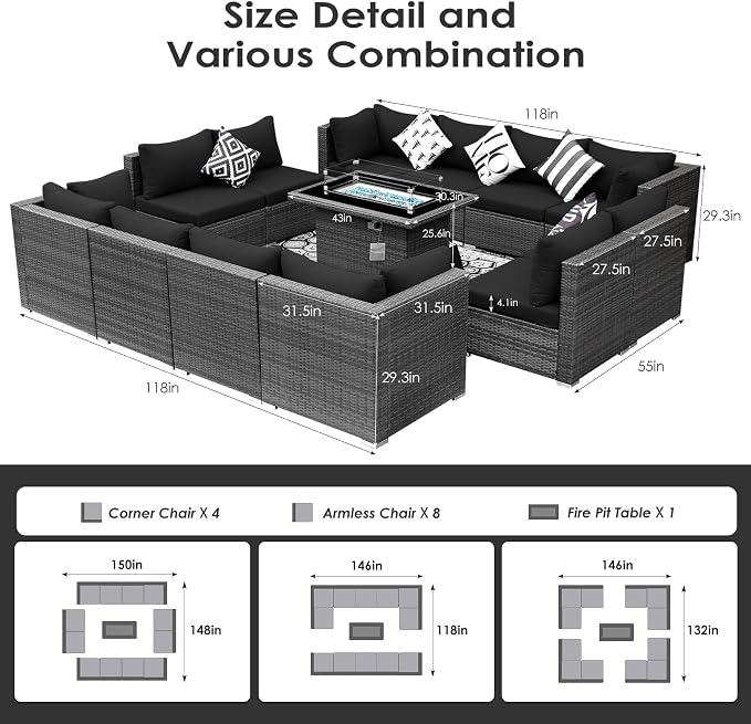 BULEXYARD 13 Piece High Back Outdoor Furniture Sets - Image 6
